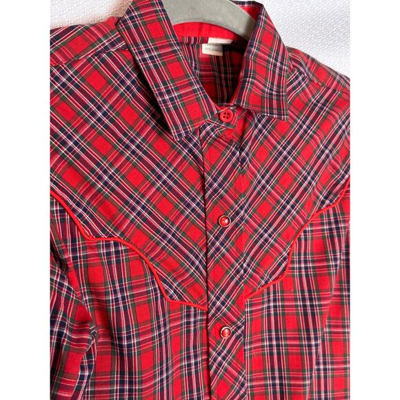 1. Vintage Red Plaid shirt; piping; pearl snaps size 7/8 - Picture 1 of 5